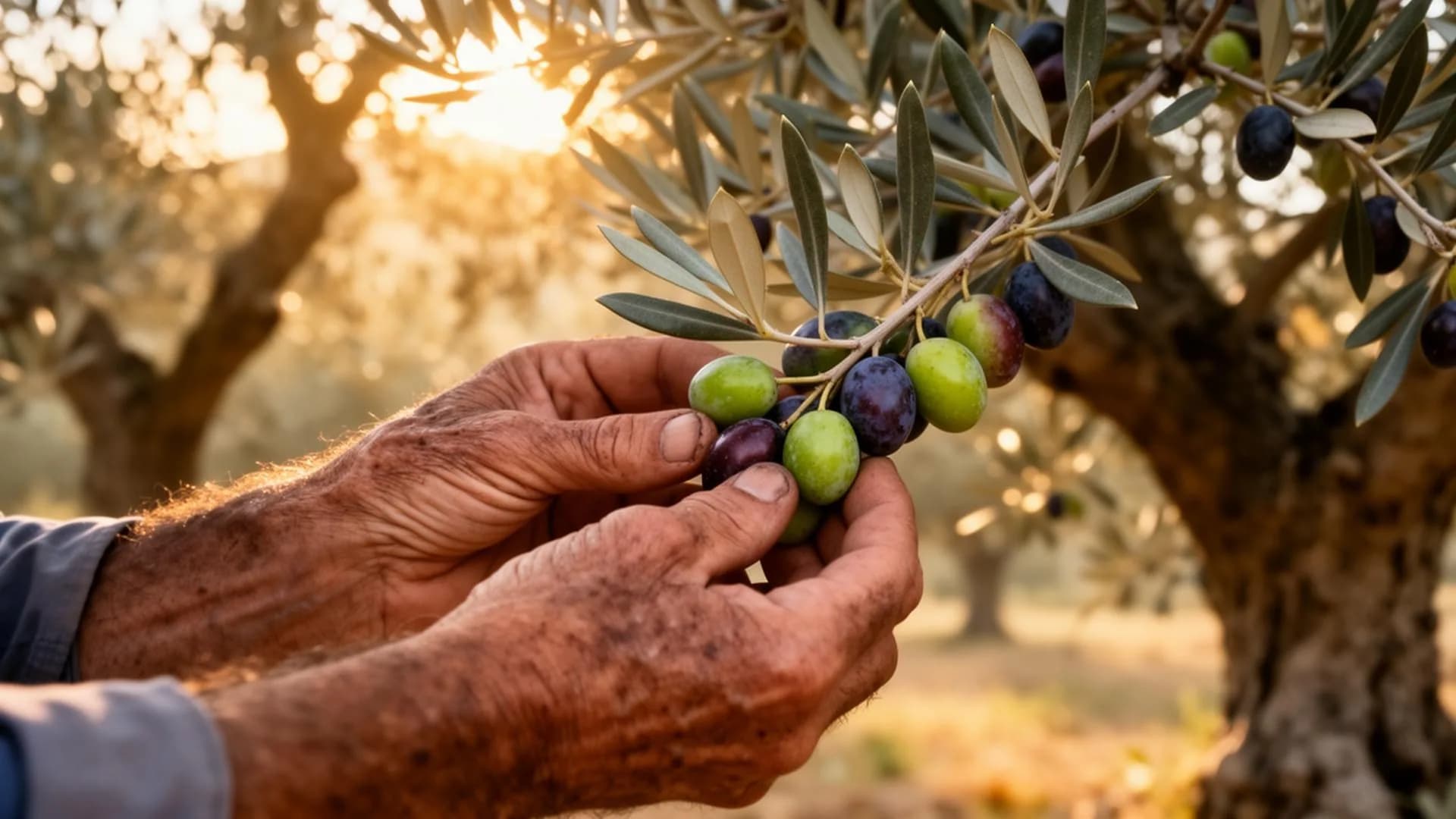 Mani al lavoro durante la raccolta delle olive