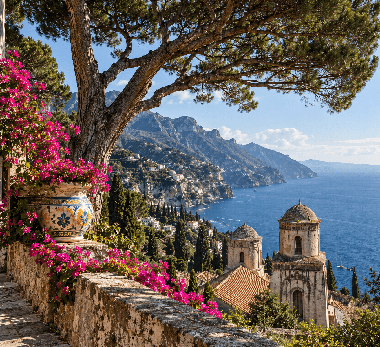 Un giardino terrazzato affacciato sulla Costiera a Ravello
